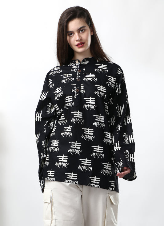 Black Mahakal Hemd Kurta aus Baumwolle