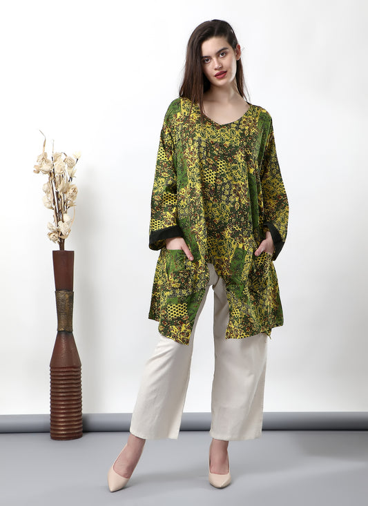 Yellow Mix Green Flare Kurta
