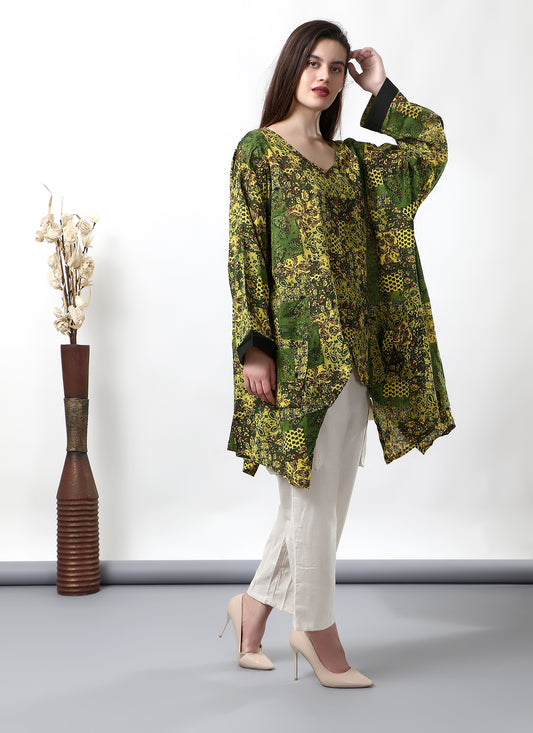 Yellow Mix Green Flare Kurta